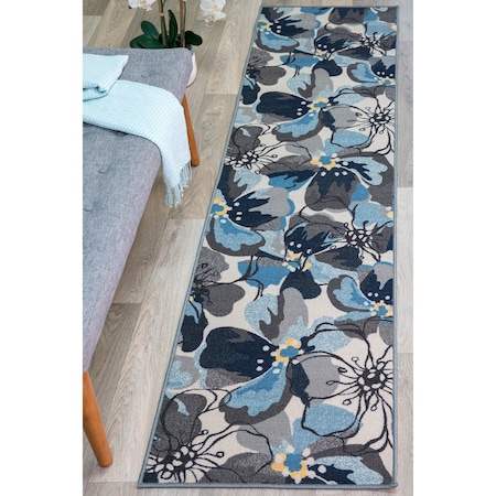 World Rug Gallery Modern Bright Flowers Non-Slip Runner Rug 2'x10' Gray 505GRAY2X10